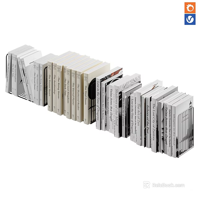 Neatly Arranged Books Magazines with White Light Gray Black Spine Designs and Hardcover Styles 3d model 