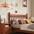 Cozy Bedroom Double Bed With Wooden Headboard Gray Sheets Colorful Pillows Nightstands And Plant