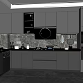 Modern Kitchen Interior With Dark Gray Cabinets Built-in Appliances And Quartz Countertops