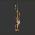 Detailed Golden Feline Skeleton Artwork Displayed on Dark Background With Reflection