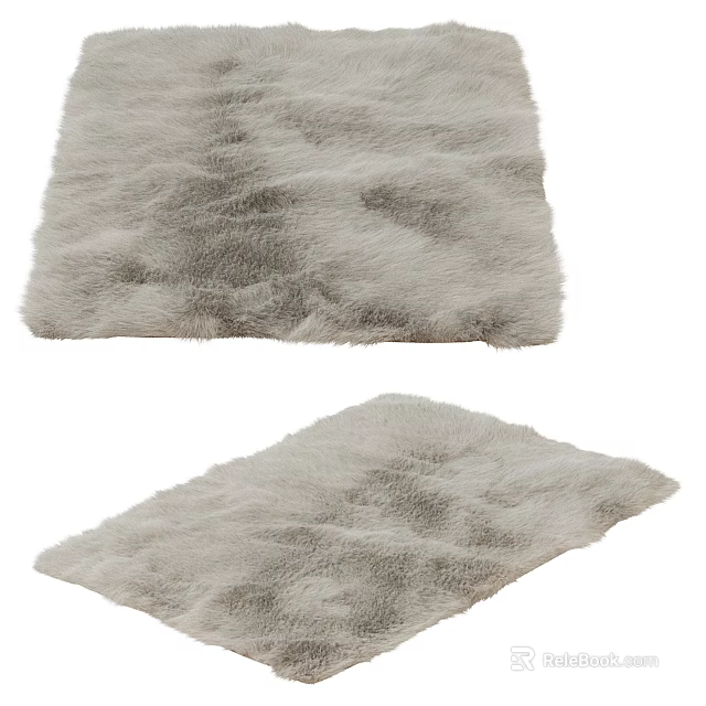 Square Fluffy Light Gray Rug with Soft Furry Texture for Cozy Home Decor 3d model 