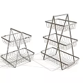 Black Metal Wire Storage Racks With Wooden Handles And Multiple Tiers