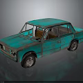 Vintage Teal Sedan Car With Rusted Exterior And Retro Classic Design