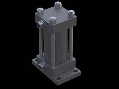 Industrial Heavy Duty Hydraulic Cylinder Featuring Mounting Base Bolts And Ports 3d model
