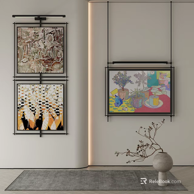 Abstract Paintings With Modern Designs As Colorful Wall Art For Interior Decor 3d model 