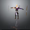 Blonde Archer Character with Purple Sleeves Brown Armor Quiver Arrows Arms Outstretched 3D Design