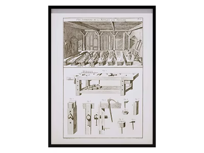 Vintage Workshop Hand Drawn Illustration With Workers And Tool Diagrams 3d model