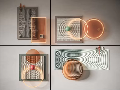 Modern Geometric Wall Decor With Circular Elements Curved Lines And Lighting Effects 3d model