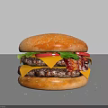 Juicy Cheeseburger with Sesame Seed Bun Fresh Lettuce Tomato Slices Bacon and Grilled Beef Patty