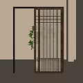 Minimalist Indoor Sliding Door With Grid Design And Potted Green Plant
