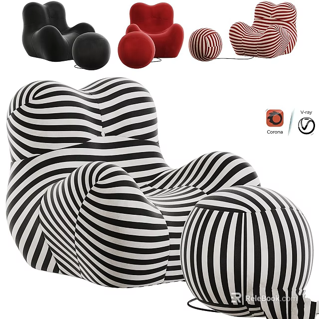 Modern Black White Striped Leisure Chair With Stylish Pattern And Curved Design 3d model 