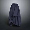 Dark Blue Asymmetrical Pleated Long Skirt With Flowy Layers And Elastic Waist