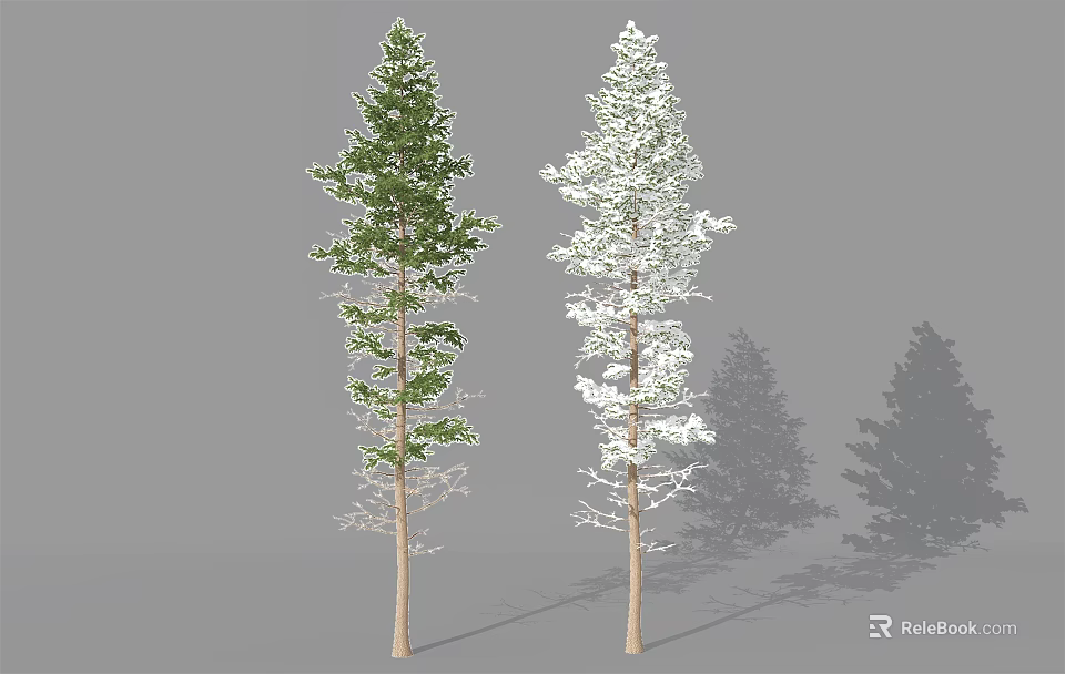 Green and White Arbor Trees with Shadows on Gray Background Scene 3d model 