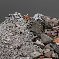 Large Pile of Construction Debris Including Rubble Bricks and Concrete Fragments
