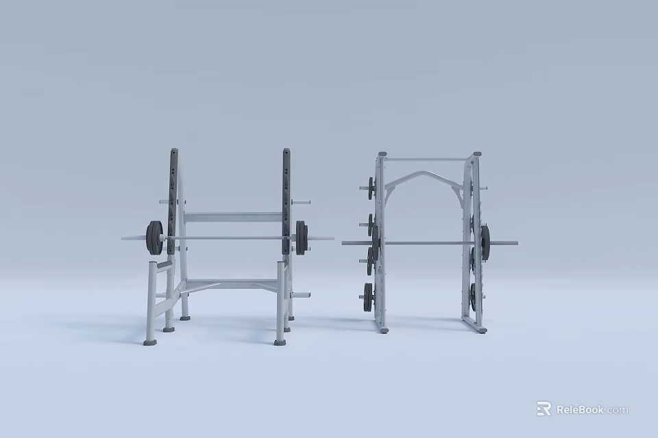 Professional Fitness Gym Equipment Set Including Squat Rack Bench Press And Weight Barbells 3d model 