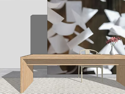 Elegant Wooden Tea Table With Minimalist Chair And Abstract Wall Art 3d model