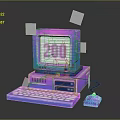 Retro Computer Setup With Pixel 200 Display Keyboard Mouse And Neon Pink Purple Design 3d model