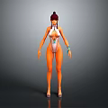 3D Female Character Model With Red Hair Bikini Necklace And Bracelets On Gray Background