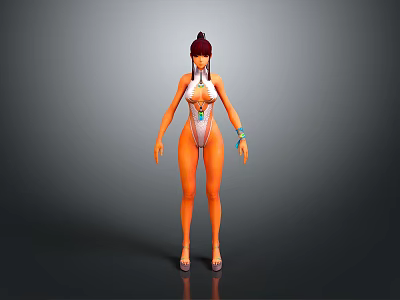 3D Female Character Model With Red Hair Bikini Necklace And Bracelets On Gray Background 3d model