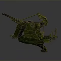 Military Green Camouflage Artillery Weapon Featuring Mounted Structure And Long Barrel