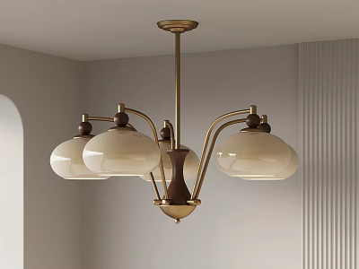 Modern Brass Chandelier With Three Glass Globe Shades Curved Arms Decorative Base 3d model