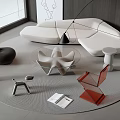 Modern White Sofa And Glass Coffee Table Set With Round Rug And Floor Lamp