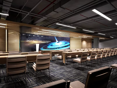 Modern Conference Room Interior With Large Screen Tables And Chairs For International Conference 3d model