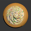 Household Dessert Cupcake With White Cream And Colorful Sprinkles In Pink Paper