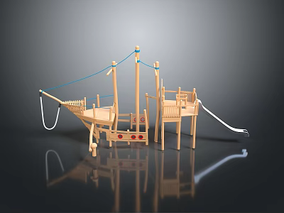 Safe Wooden Kids Play Structure With Swing Slide And Climbing Frame Components 3d model