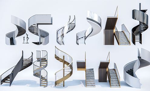 Light Luxury Rotating Stairs Combination Metal Stairs Steel Frame Stairs Arc Stairs 3d model