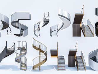 Light Luxury Rotating Stairs Combination Metal Stairs Steel Frame Stairs Arc Stairs 3d model