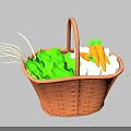 Wicker Storage Basket For Kitchen With Fresh Carrots Lettuce And Onions
