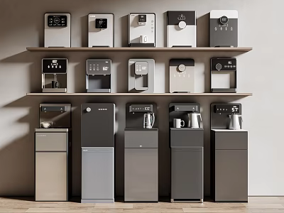 Modern Daily Use Appliances With Various Designs Arranged On Display Shelves 3d model