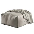 Cozy Striped Sofa Stool with Beige Brown Patterns and Fringed Blanket