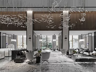 Modern Sales Office Sofa Chandelier 3d model