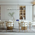 Elegant Modern Dining Room Interior With Round Table White Chairs Gold Legs And Pendant Light