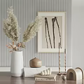 Modern Decorative Ornament Set With White Vase Pampas Grass Gold Candle Holder And Abstract Painting