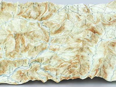 3D Topographic Decorative Ornament Set With Mountain River And Contour Lines 3d model