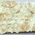 3D Topographic Decorative Ornament Set With Mountain River And Contour Lines