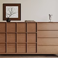 Wooden Entryway Cabinet Side Cabinet With Grid Design Drawers Vase Books And Wall Art