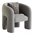 Beige Plush Single Sofa with Rounded Arms Curved Legs and Gray Knitted Cushion