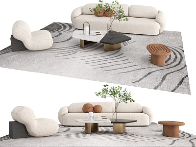 Modern Sofa Coffee Table Combination Double Sofa Single Sofa model