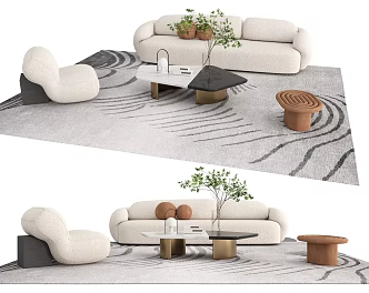 Modern Sofa Coffee Table Combination Double Sofa Single Sofa 3d model