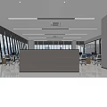 Modern Office Interior With Large Windows City View Office Desk Sofa And Potted Plants
