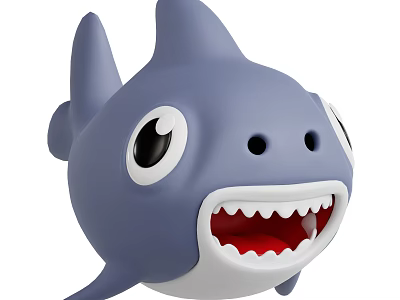 Cute Blue Cartoon Shark Figure With Big Eyes Open Mouth And Red Teeth 3d model