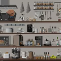 Neatly Organized Kitchen Storage Shelves With Multiple Appliances And Cooking Items