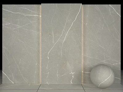 Modern Building Components Featuring Gray Marble Textured Wall And Gray Sphere 3d model
