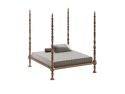 Modern Double Bed Solid Wood Bed 3d model