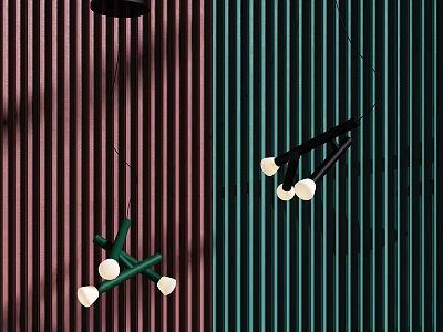 Contemporary Pendant Light Design with Multiple Bulbs on Red and Green Vertical Striped Backgrounds 3d model