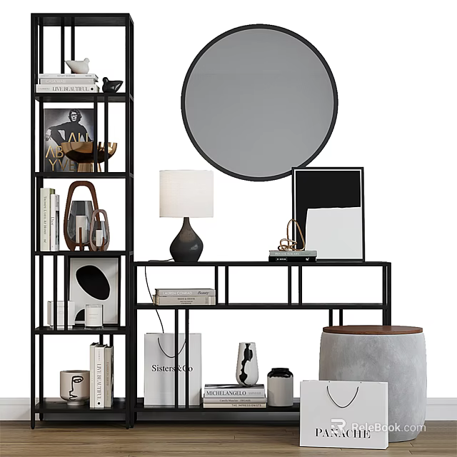Modern Storage Shelf With Books Decorative Items And Table Lamp 3d model